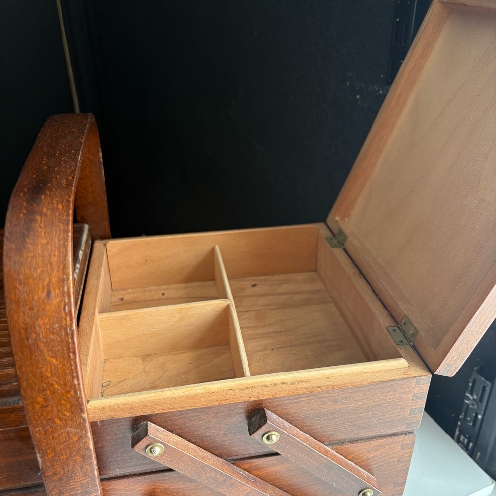 Mid Century Multi Tier Organized Box Fold Out jewelry Sewing Box Organizer - Picture 8 of 16